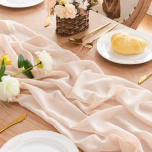 Ivory-Beige Chiffon Table Runner